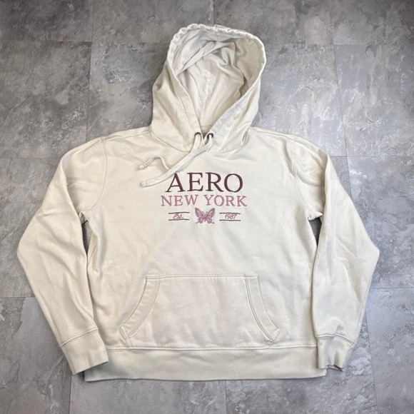 Tops - Y2K white Aeropostale hoodie with butterfly embroidery size medium